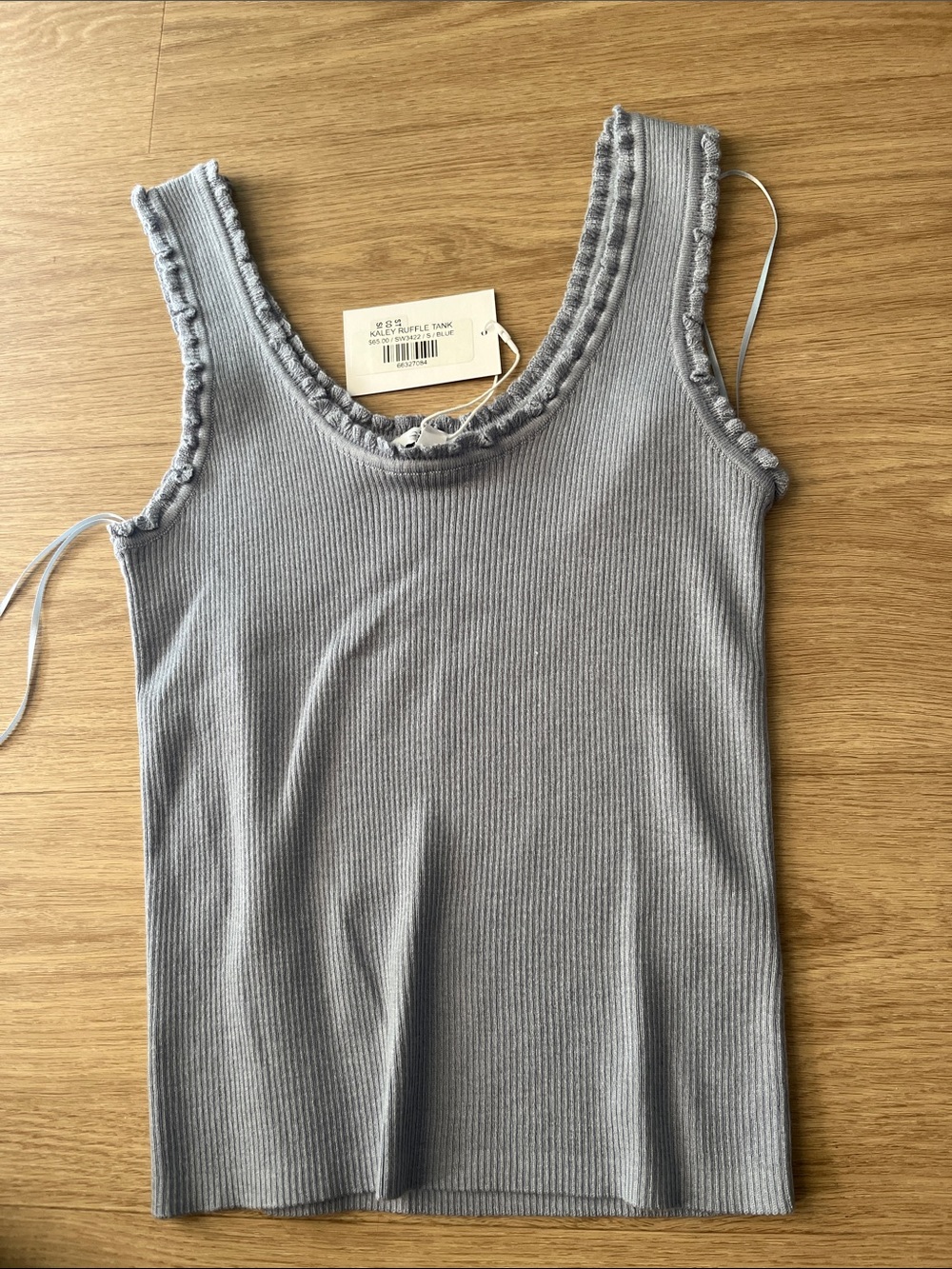 Lucy Paris Ribbed Ruffle-Trim Tank Top in Light Blue